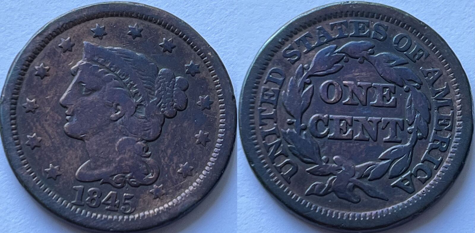 United States one cent 1845 VF MA Shops