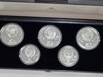 Sowjetunion UdSSR 1918-1991 2x 10 Rubel, 3x 5 Rubel 1979 1980 Olympiade, 5x Silbermünzen 900er Silber BU, in Kapsel