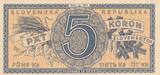 Slowakei Slovakei 5 Korun Kronen (1945) Banknote, RAD: A 001 EF Mittelknick