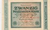 Deutschland 20 Milliarden Mark Reichsbanknote KN 6stellig rot FZ: RW. Nr. 033904 -