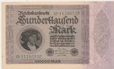 Deutschland 100 Tausend Mark Reichsbanknote KN 8stellig,zweimal auf der Vs. -