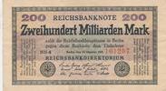 Deutschland 200 Milliarden Mark Reichsbanknote KN 6stellig rot, FZ: schwarz, Nr. 101207 -