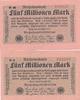 Deutschland 5 Millionen Mark 2 Reichsbanknoten Firmendruck, FZ schwarz: N -