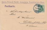 Frankfurt Postkarte Bettenfabrik mit Stempel und Briefmarke 5 Pf. Germania 1909 -