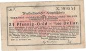 Deutsches Reich, Bayern 2.1 Pfennig-Gold= 1/200 Dollar Wertbeständiger Notgeldschein Verband Süddeutscher Textil-Arbeitgeber -
