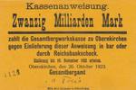 Obernkirchen 2 x Kassenanweisung 20- und 80 Milliarden Mark durch Reichsbankscheck -