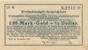 Hof 1923 Wertbeständiger Notgeldschein 1.05 Mark-Gold = 1/4 Dollar  12.58 £ Tax included +  5.21 £ shipping