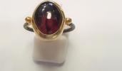 Silberring mit rotem Farbstein 925er Sterling Silber teils vergoldet -