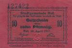 Hof 10 Pfennig Gutschein der Stadtgemeinde -