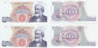 Italien 2x 1000 Lire Zwei nummernfolgende Ersatznoten Lire Mille Banca D`Italia Zahlen in Folge -