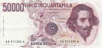 Italien 50000 Lire Banknote Geldschein Lire Cinquantamila Banca D`Italia L. Bernini -