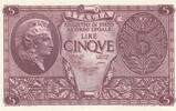 Italien 5 Lire Banknote Geldschein Lire Cinqve Italia -