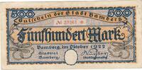 Deutschland Deutsches Reich 500 Mark Notgeld Notgeldschein Bamberg Bayern -