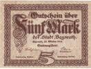 Deutschland Deutsches Reich 5 Mark Notgeld Notgeldschein Stadt Bayreuth Bayern -
