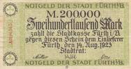 Deutschland Deutsches Reich 200000 Mark Notgeld Notgeldschein Fürth Bayern -