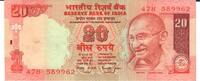 Indien 20 Rupees Banknote Geldschein -
