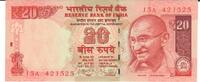 Indien 20 Rupees Banknote Geldschein -