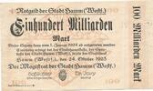 Deutschland Deutsches Reich 100 Milliarden Mark Notgeldschein Notgeld Hamm NRW Großgeldscheine Nordrhein-Westfalen -