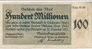 Deutschland Deutsches Reich 100 Millionen Mark Notgeldschein Notgeld Oberhausen Rheinland Gutehoffnungshütte -