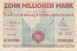 Deutschland Deutsches Reich 10 Millionen Mark Notgeldschein Notgeld Kirchheimbolanden Rheinland-Pfalz Stadtverwaltung -