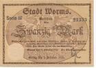 Deutschland Deutsches Reich 20 Mark Notgeldschein Notgeld Stadt Worms , Rheinland-Pfalz -