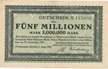 Deutschland Deutsches Reich 5 Millionen Mark Notgeldschein Notgeld Oberhausen Rheinland Gutehoffnungshütte -