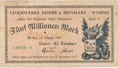 Deutschland Deutsches Reich 5 Millionen Mark Notgeldschein Notgeld Worms , Rheinland-Pfalz, Doerr u. Reinhart, Lederwerke -