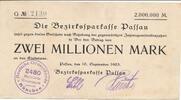 Deutschland Deutsches Reich 2 Millionen Mark Notgeldschein Notgeld Bezirksparkasse Passau Bayern -