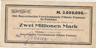 Deutschland Deutsches Reich 2 Millionen Mark Notgeldschein Notgeld Bayerische Vereinsbank Filiale Passau Bayern -