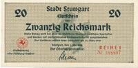 Deutschland 20 Reichsmark Notgeldschein Notgeld Stadt Stuttgart Baden Württemberg -