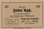 Deutschland Drittes Reich 10 Reichspfennig Notgeldschein Notgeld Hildesheim Stadtwerke Hannover Niedersachsen -