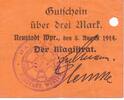 Deutschland Deutsches Reich 3 Mark Notgeldschein Notgeld Neustadt Wpr., Westpreussen -