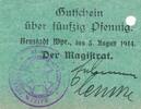 Deutschland Deutsches Reich 50 Pfennig Notgeldschein Notgeld Neustadt Wpr., Westpreussen -