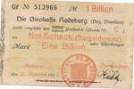 Deutschland Deutsches Reich 1 Billion Mark Notgeldschein Notgeld Radeburg Sachsen -