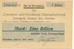 Deutschland Deutsches Reich 1 Billion Mark Notgeldschein Notgeld Kirschau, Gebrüder Friese AG , Sachsen -
