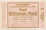 Deutschland Deutsches Reich 5 Billionen Mark Notgeldschein Notgeld Guthschein Satd Miltenberg Serie D, Bayern -