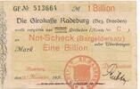 Deutschland Deutsches Reich 1 Billion Mark Notgeldschein Notgeld Radeburg, Bezirk Dresden , Sachsen -