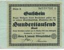 Deutschland Deutsches Reich 100 Tausend Mark Notgeldschein Notgeld Dresden Georg A. Jasmatzi AG - 100.000 Mark , Sachsen -