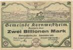 Deutschland Deutsches Reich 2 Billionen Mark Notgeldschein Notgeld Gemeinde Kornwestheim Württemberg -