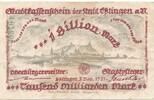Deutschland Deutsches Reich 1 Billion Mark Notgeldschein Notgeld Esslingen am Neckar Württemberg -
