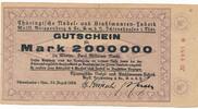Deutschland Deutsches Reich 2 Millionen Mark Notgeld Ichtershausen, Nadel- und Stahlwaaren-Fabrik, Wolff, Knippenberg -