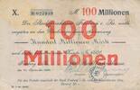 Deutschland Deutsches Reich 100 Millionen Mark Notgeldschein Notgeld Stadtgirokasse Freiberg. Sachsen -