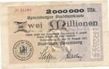 Deutschland Deutsches Reich 2 Millionen Mark Notgeldschein Notgeld Stadtbank Spremberg (Brandenburg) -
