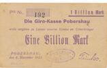 Deutschland Deutsches Reich 1 Billion Mark Notgeldschein Notgeld Pobershau Sachsen -