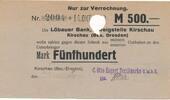 Deutschland Deutsches Reich 500 Mark Notgeldschein Notgeld KIRSCHAU C. Otto Engert, Textilwerke G.m.b.H, Sachsen -