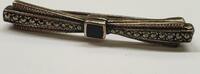 Brosche Vintage 925er Silberbrosche Onyx Markasiten Silber Nadel -