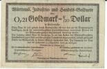 Deutschland Deutsches Reich 0,21 Goldmark Notgeldschein Stuttgart Württemberg -