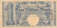 Deutschland Deutsches Reich 1 Billion Mark Notgeldschein Notgeld Greiz, Thüringen -