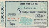 Deutschland Deutsches Reich 500 Tausend Mark Notgeldschein Notgeld Stadt Kirn, Rheinland -