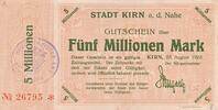 Deutschland Deutsches Reich 5 Millionen Mark Notgeldschein Notgeld Stadt Kirn, Rheinland -